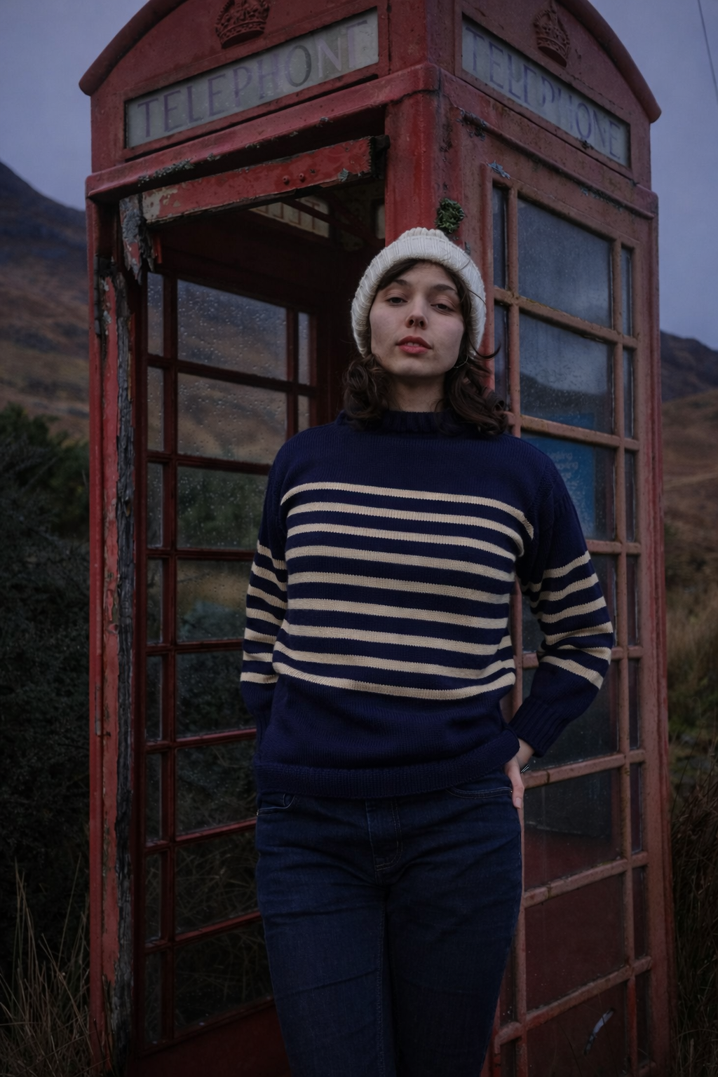Authentic traditional Guernsey Breton stripe jumper in Navy with cream stripes