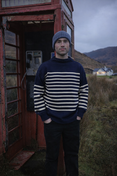Authentic traditional Guernsey Breton stripe jumper in Navy with cream stripes