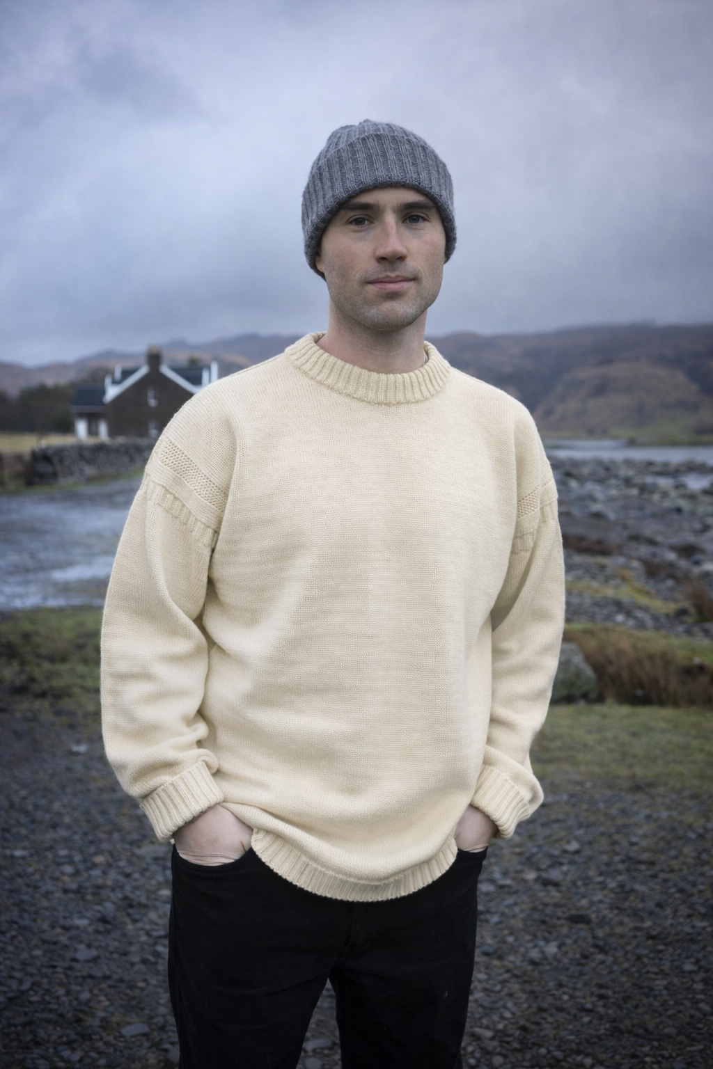Premium Authentic Guernsey crew neck jumper in cream 