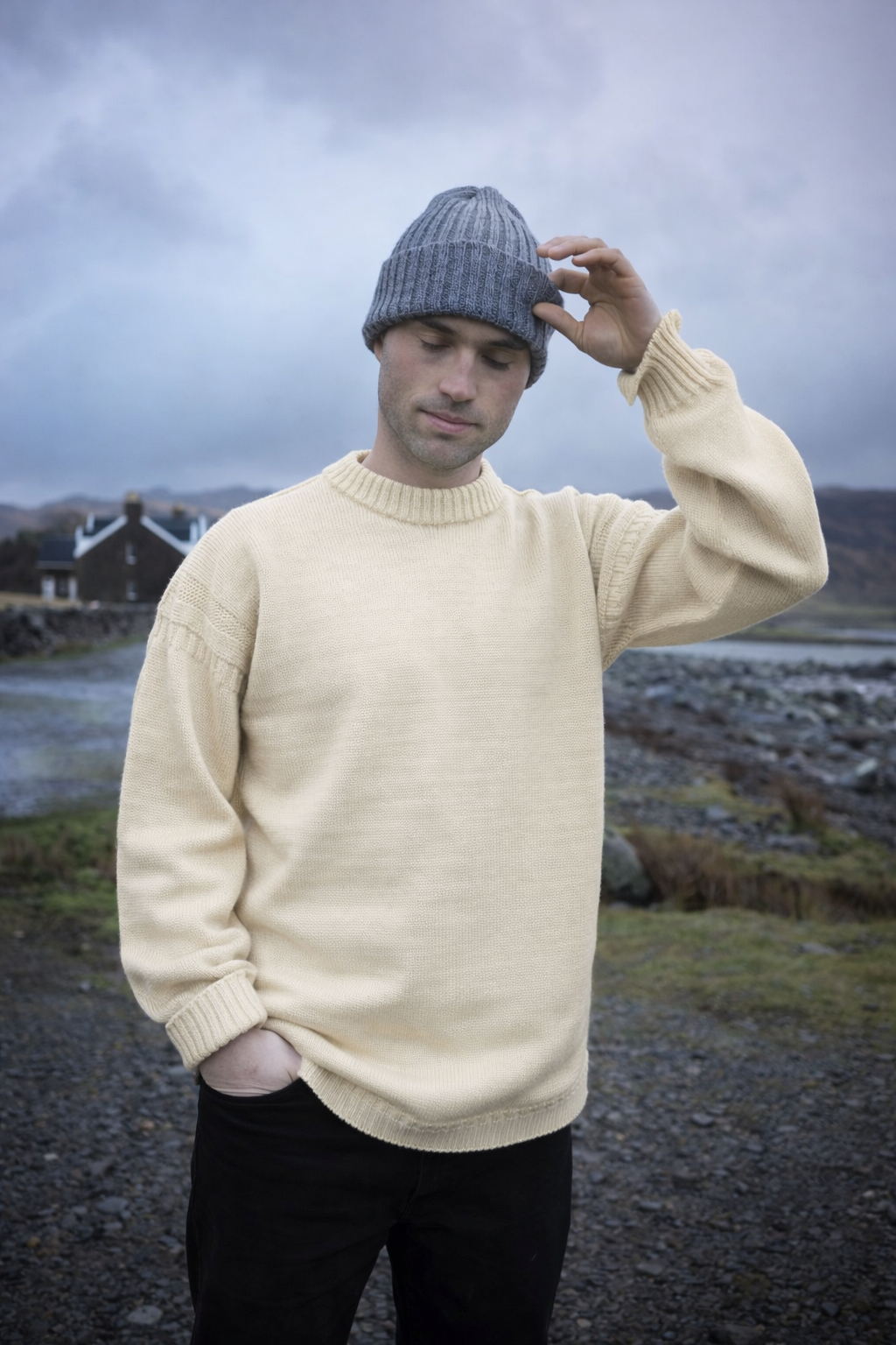 Premium Authentic Guernsey crew neck jumper in cream 
