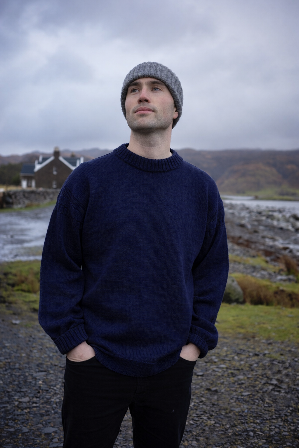 Premium Authentic Guernsey crew neck jumper in navy blue 