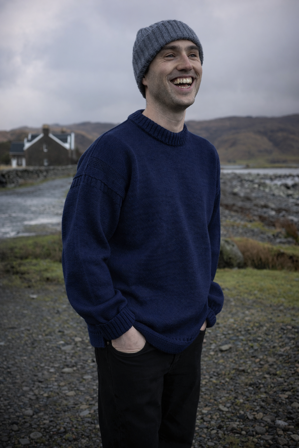 Premium Authentic Guernsey crew neck jumper in navy blue